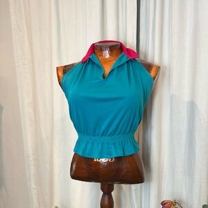 70s Retro Vintage Aqua & Pink Tie Top Halter